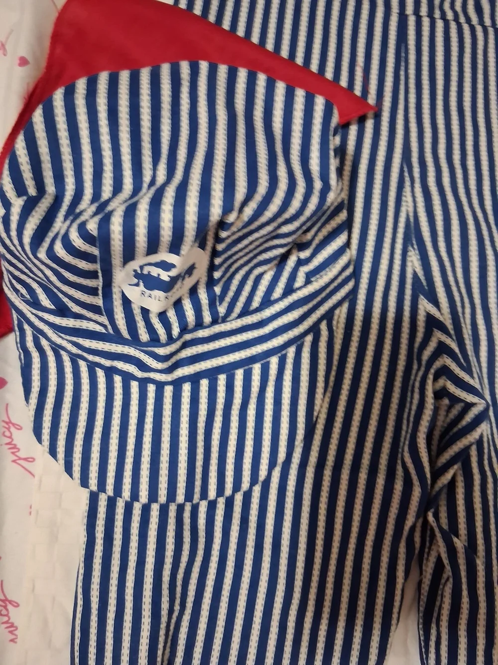 Kids Blue & White Striped Train Conductor Overalls with Red Bandana